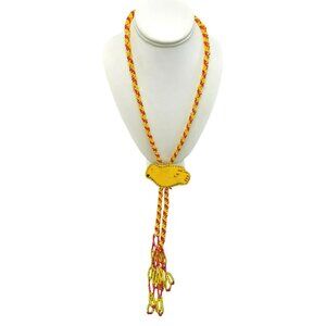 Handmade Beaded Lariat Necklace With Yellow Bird Pendant Red Yellow HS205